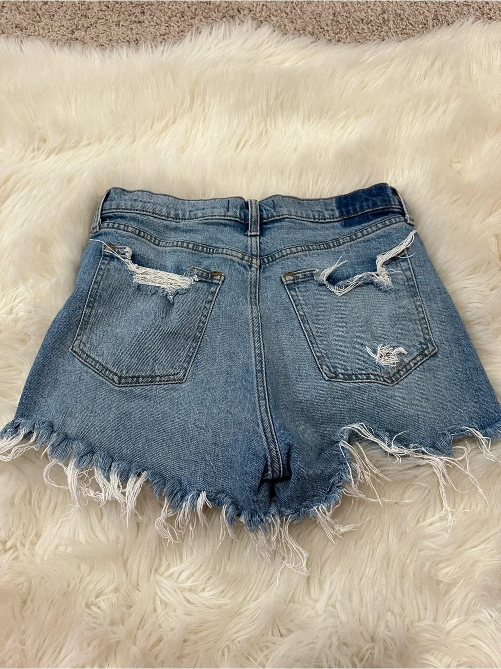 Abercrombie & Fitch Distressed Light Blue Denim Shorts has stretch